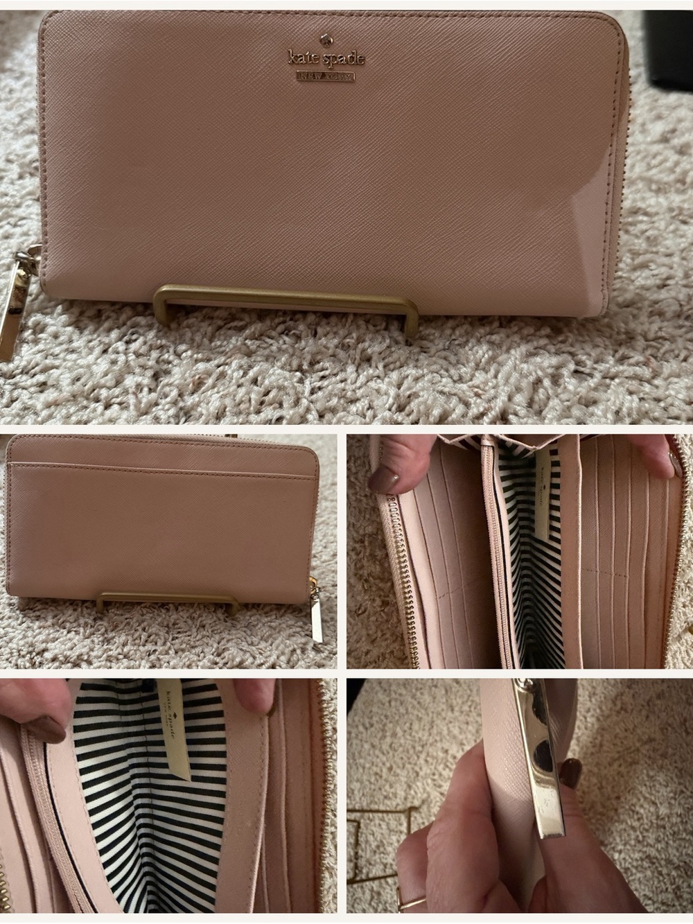 kate spade Blush Pink Saffiano Zip-Around Continental Wallet with Gold Hardware